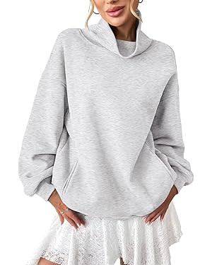 Womens Fleece Sweatshirts with Pockets Oversized Turtleneck Pullover Trendy Long Sleeve Tops Fall... | Amazon (US)