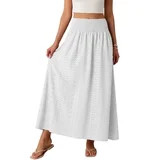 Women's High Waisted Smocked Maxi Skirt A-Line Eyelet Embroidery Cotton Breathable Long Skirt wit... | Walmart (US)