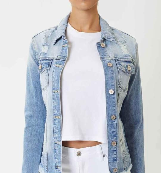 KanCan Jeans Kiehle Distressed Trucker Jacket for Women in Medium Wash | Glik's