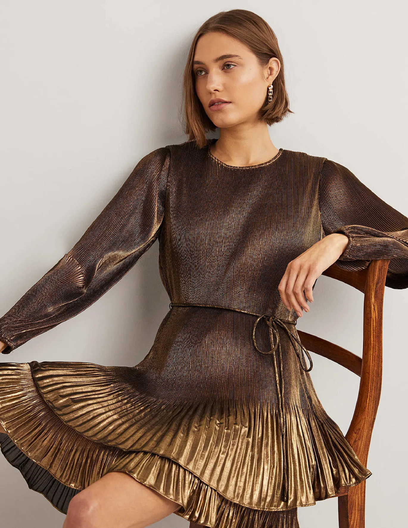 Plisse Mini Dress - Black Gold | Boden (US)