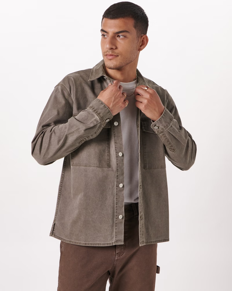 Men's Relaxed Twill Shirt Jacket | Men's Tops | Abercrombie.com | Abercrombie & Fitch (US)