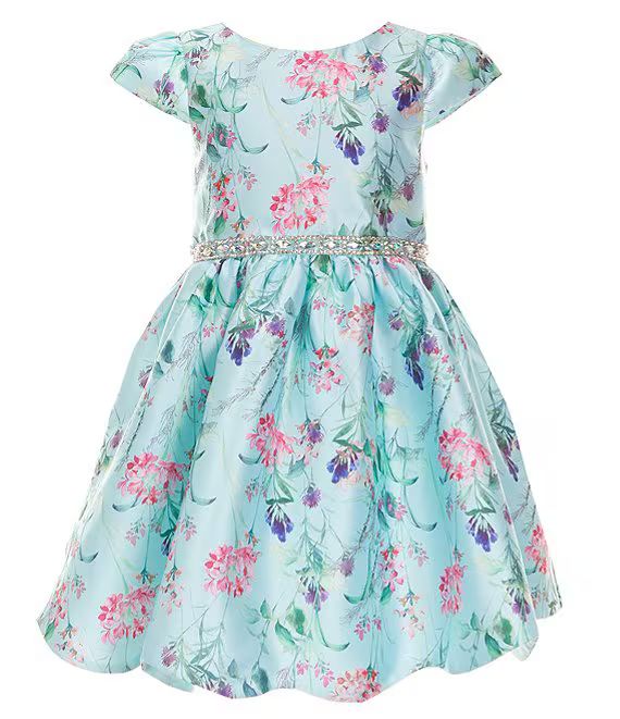 Little Girls 2T-6X Cap-Sleeve Floral-Printed Mikado Fit-And-Flare Dress | Dillard's