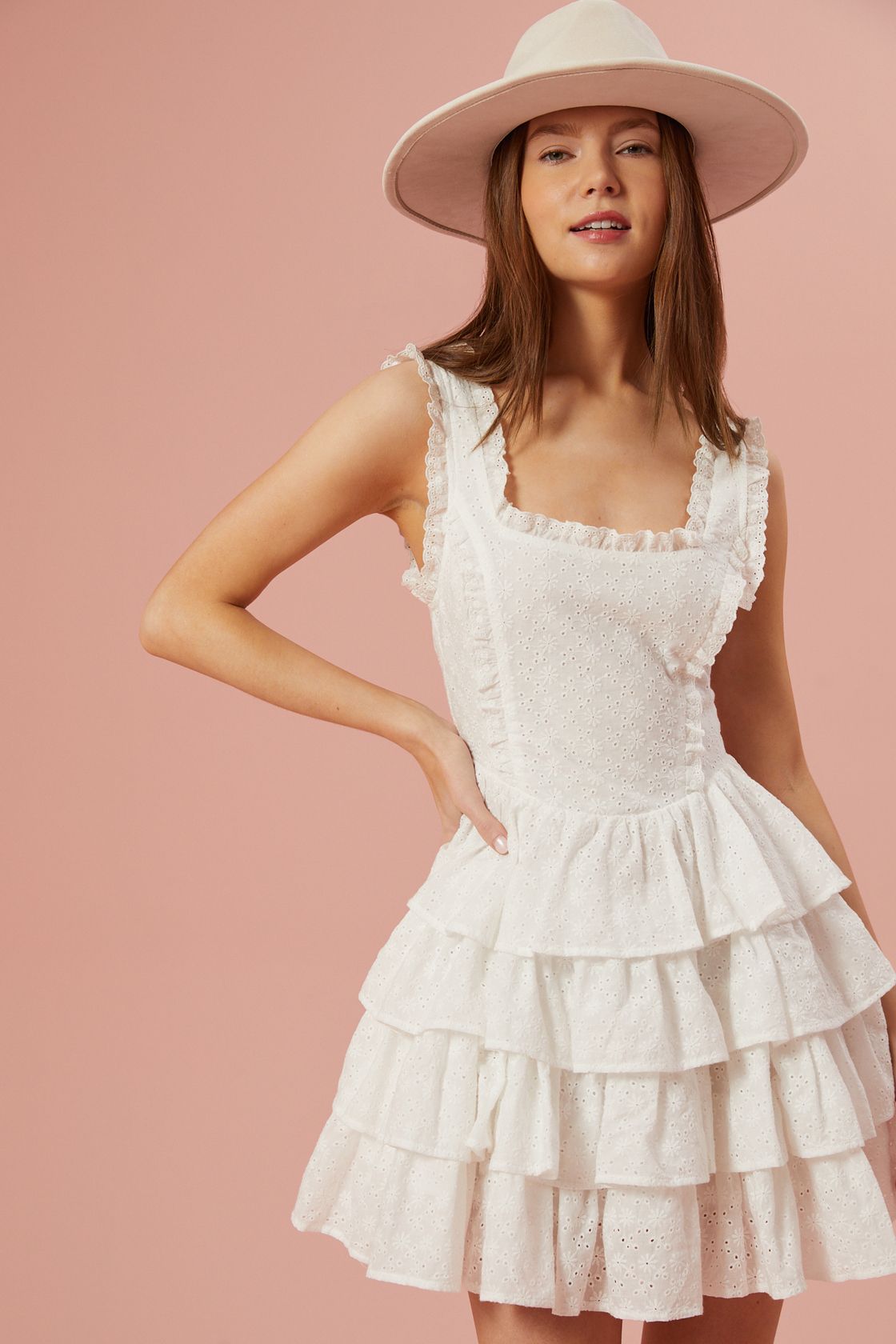 Hailey Layered Eyelet Dress in White | Altar'd State | Altar'd State