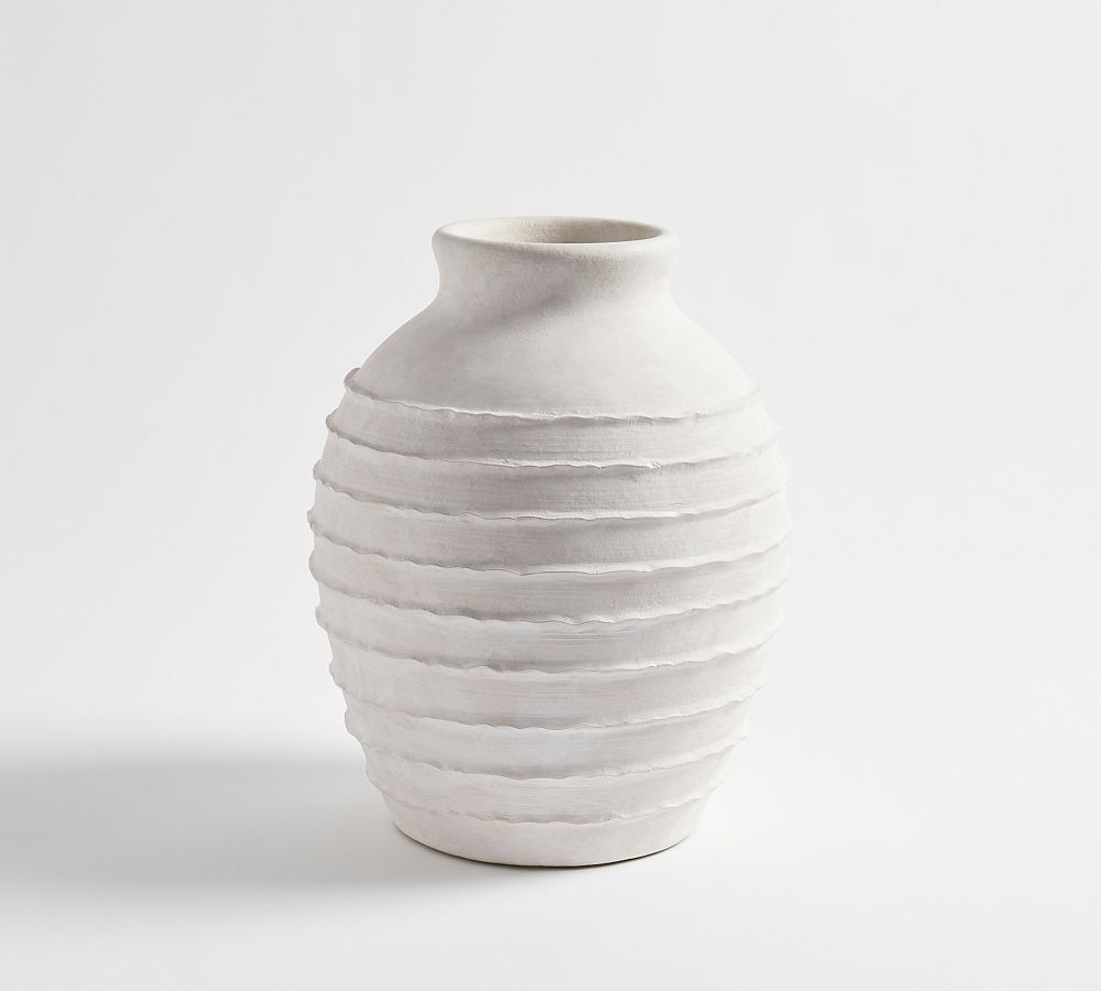 Artisan Handcrafted Terracotta Vase, Tall Ribbed, True White | Pottery Barn (US)