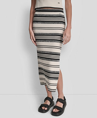 Women's Ribbed Stripe Pull-On Midi Skirt | Macy's