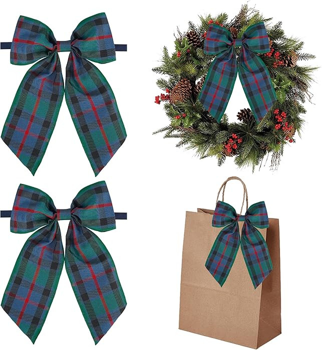 AIMUDI Christmas Bows for Gift Wrapping 6×9'' Green and Navy Blue Plaid Bows for Christmas Tree ... | Amazon (US)