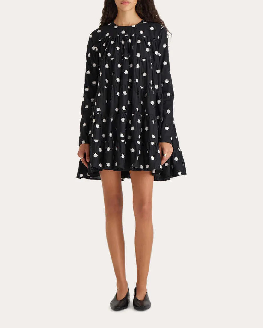 Merlette Women's Soliman Embroidered Cotton Voile Tiered Mini Dress in Ikat Emb Dot | Olivela