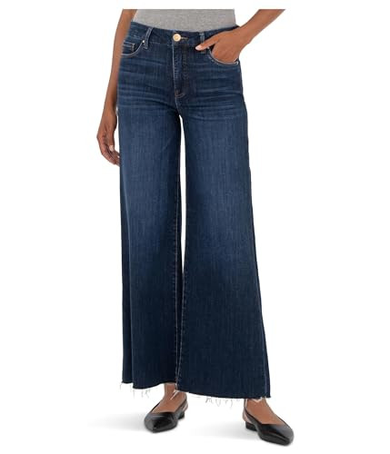 KUT from the Kloth Women's Meg High-Rise Fab Ab Wide Leg Raw Hem, Innoxious, Size: 18, Inseam: 27 | Amazon (US)