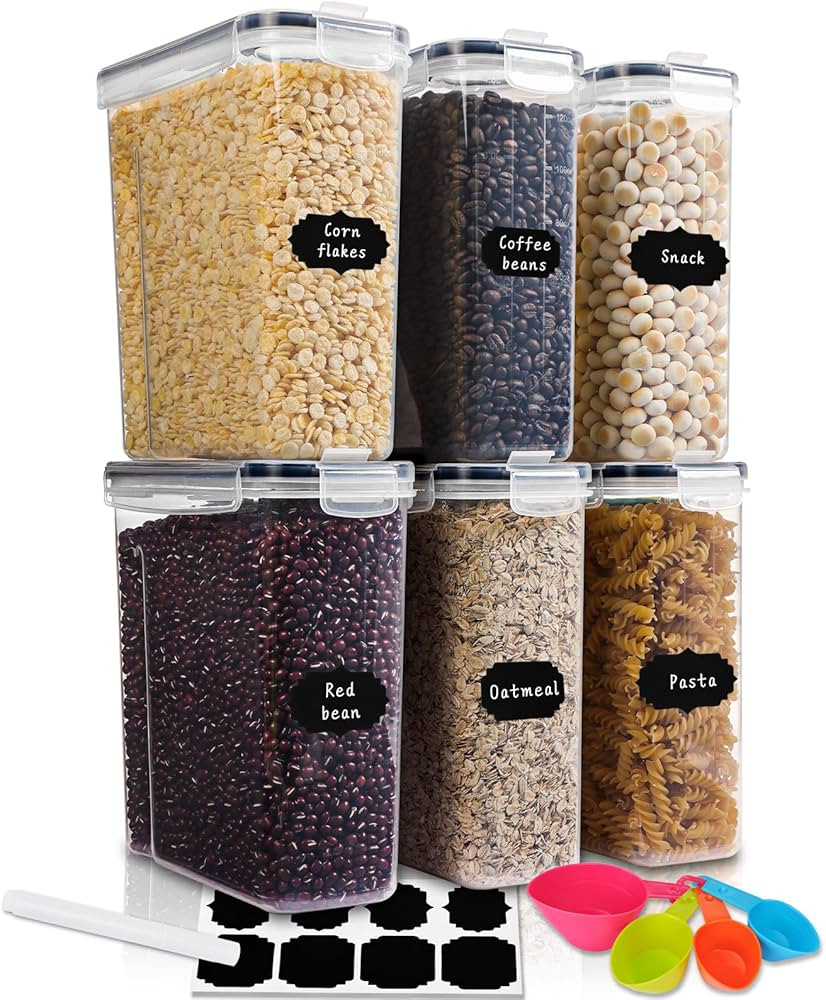 6pcs 4L Cereal Containers, 135oz Plastic Cereal Pantry Containers with Measuring Spoons, for Flou... | Amazon (US)