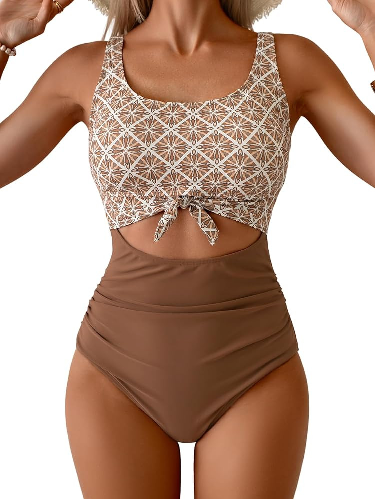 Eomenie Women's One Piece Swimsuit Tummy Control Slimming Bathing Suit Cutout Tie Knot Swimwear | Amazon (US)