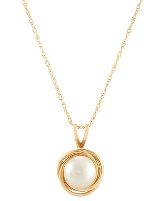 Cultured Freshwater Pearl (6mm) 18" Pendant Necklace in 14k Gold | Macy's