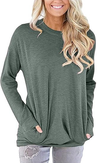 onlypuff Womens Pocket Shirts Pullover Sweatshirt Loose Fit | Amazon (US)