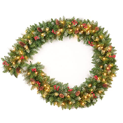Amaoasis 9 Feet Pre-Lit Christmas Garland, Mixed Pine Decorated with Frosted Berries, Pinecones, 70 Lights Plug in, for Mantle Staircase Indoor and Outdoor | Amazon (US)