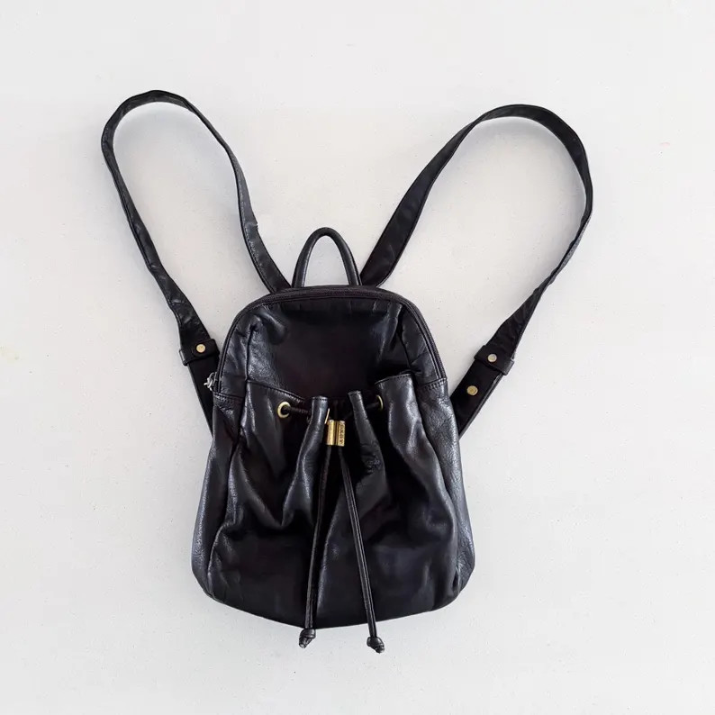 90s Donna Karan DKNY Black Leather and Gold Hardware Studded Strap Backpack | Etsy (Global)