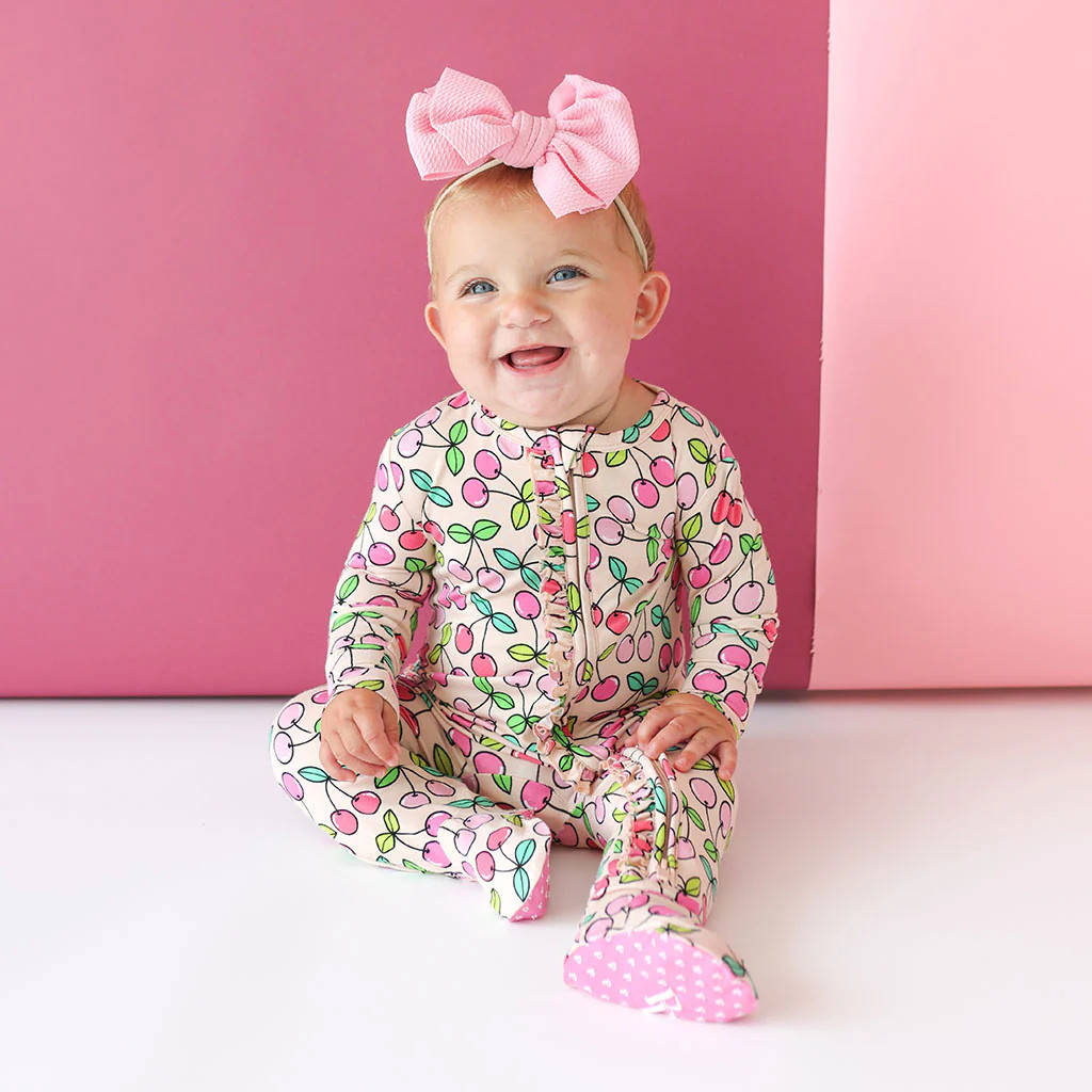 Cherry Pink Baby Girl Sleeper | Summer Cherry | Posh Peanut