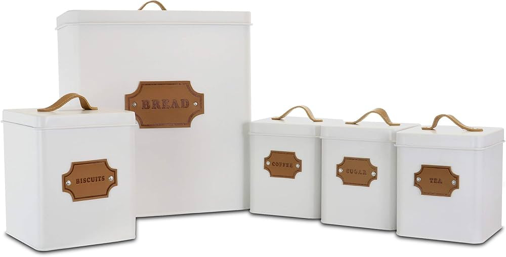 Megachef Storage and Organization Food and Coffee Canister Set Collection, 5 Piece, Matte White | Amazon (US)