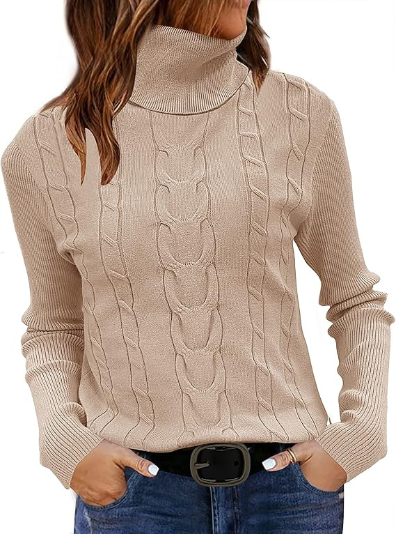 LEANI Womens Turtleneck Sweaters Cable Knit Long Sleeve Pullover Sweater Jumper | Amazon (US)