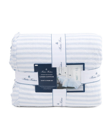 Linen Blend Striped Ruffle Duvet Set | TJ Maxx