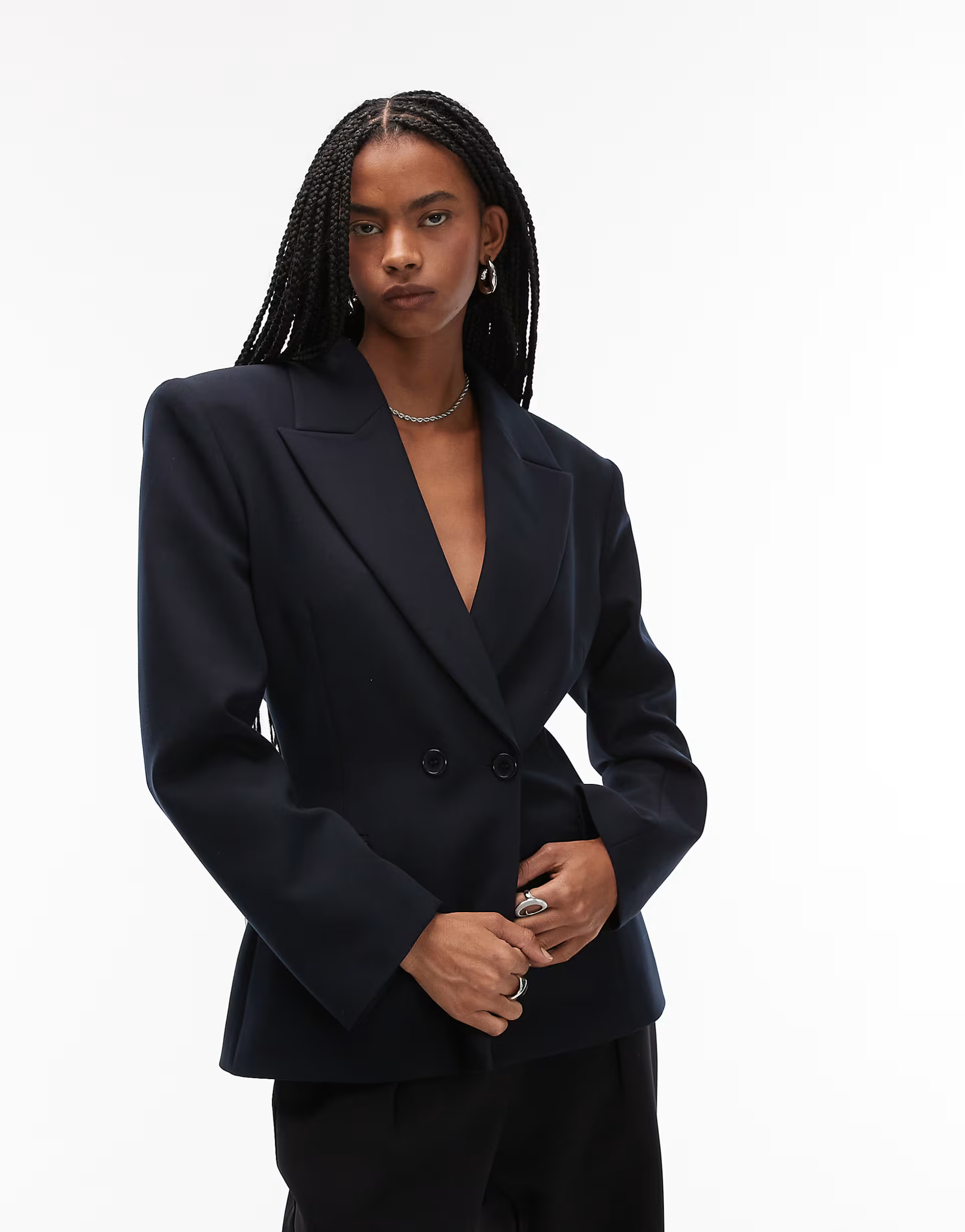 ASOS DESIGN double breasted cinch blazer in navy | ASOS (Global)