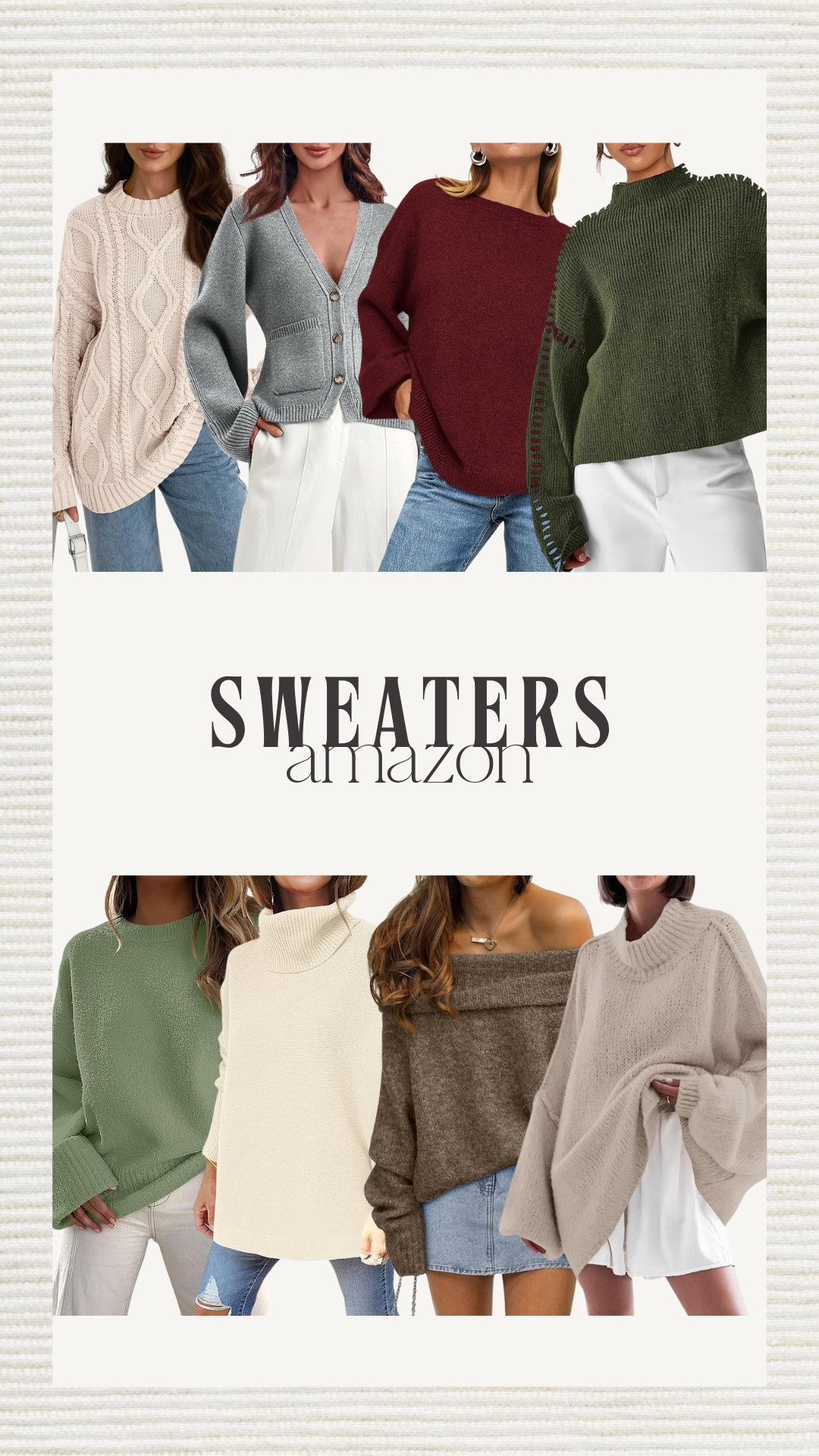 So many cute sweaters on Amazon for the fall and winter!

Trending. Off the shoulder. Cable knit. Turtle neck 

#LTKFindsUnder50 #LTKStyleTip #LTKSeasonal