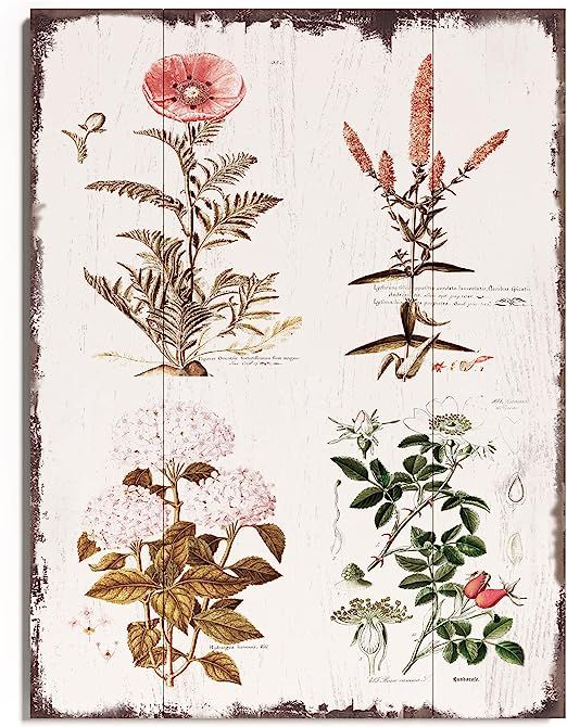 Barnyard Designs Vintage Florals Botanical Wood Plaque, Primitive Country Farmhouse Home Decor Si... | Amazon (US)