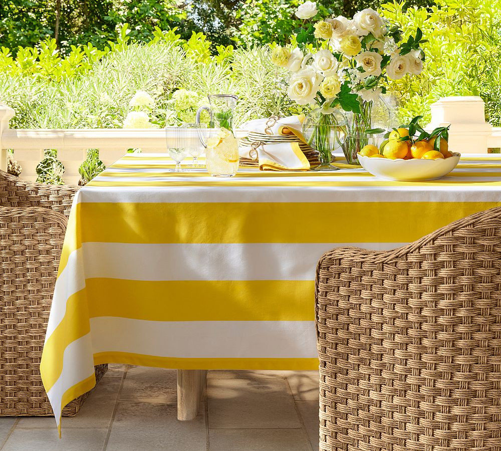 Monique Lhuillier Miramar Stripe Outdoor Oilcloth | Pottery Barn (US)