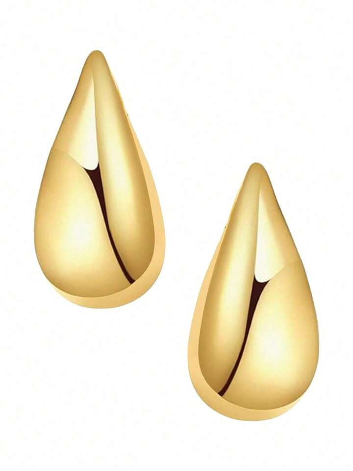 1pair Fashionable Stainless Steel Teardrop Shaped Earrings And 1pc Stainless Steel Ring For Women | SHEIN