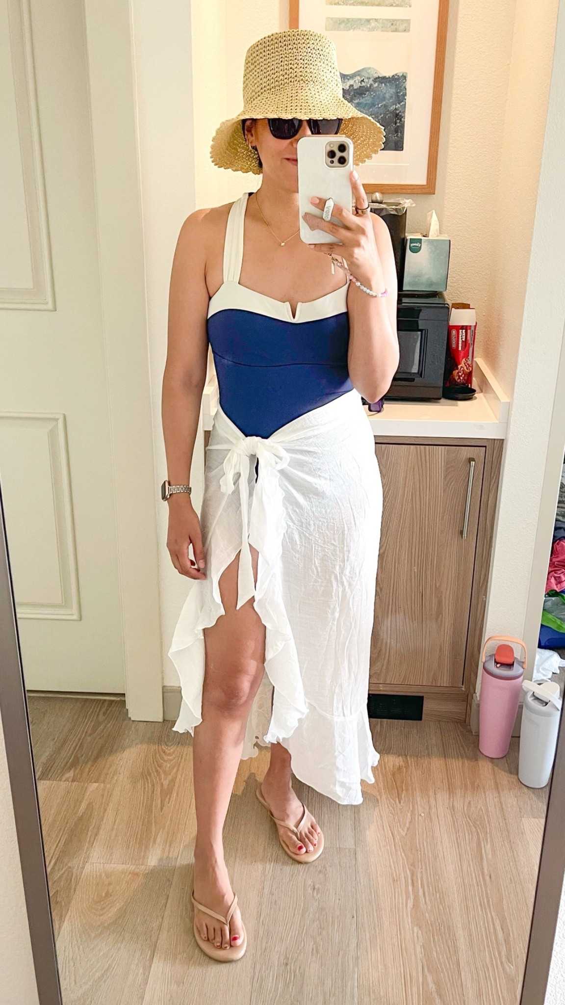 Size small bathing suit
Coverup is one size 
Sandals run slightly small IMO so I went with the 9 (only whole sizes)

#LTKootd #LTKOver40 #LTKSwim