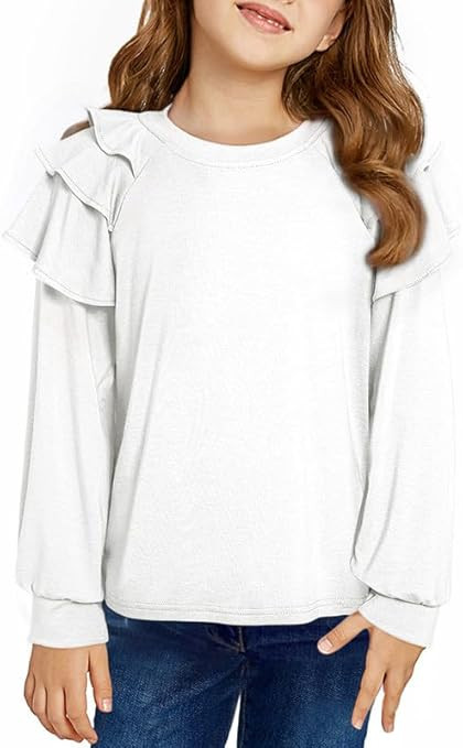 Girls Cute Ruffle Long Sleeve Shirts Fall Casual Crewneck Blouses Tops | Amazon (US)