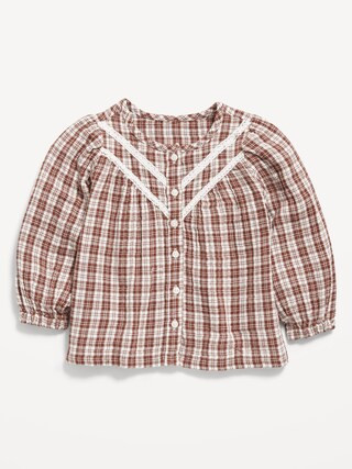 Printed Long-Sleeve Double-Weave Button-Front Top for Toddler Girls | Old Navy (CA)