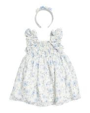 Toddler Girls Ruched Bodice Floral Dress With Headband | TJ Maxx