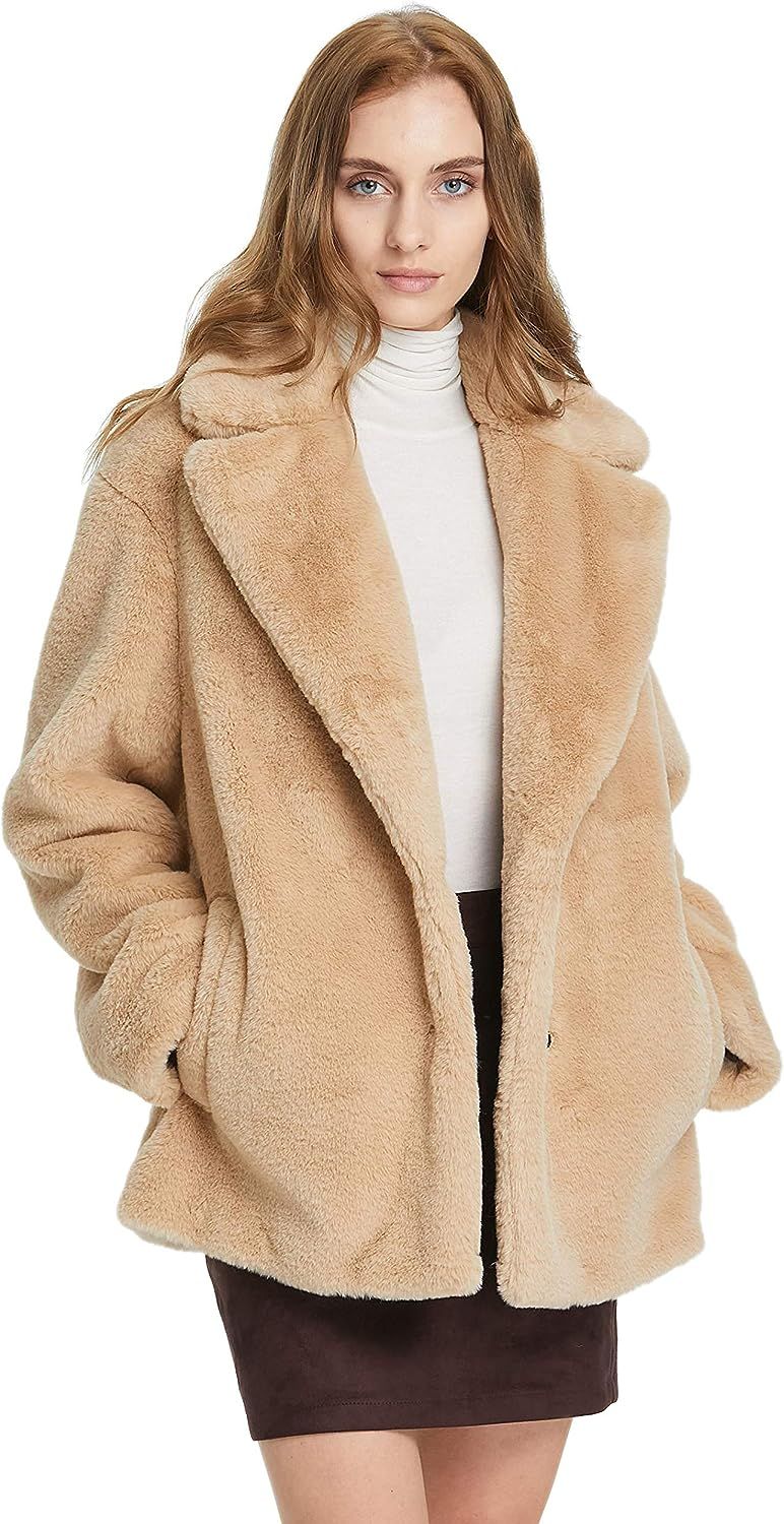Women Faux Fur Teddy Coat Faux Shearling Fleece Fur Coat | Amazon (US)