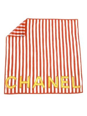 Chanel Scarf 100% Cotton Logo Red White Border Stripe Shawl Bandana 85cm x 86cm | eBay US