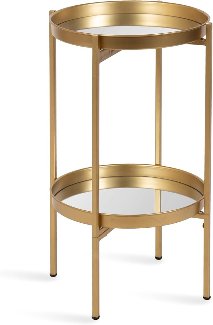 Kate and Laurel Celia Round Metal Foldable Tiered Side Table, 16 x 26, Gold, Modern Accent Table ... | Amazon (US)