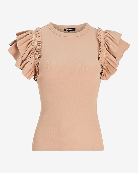 Ribbed Ruffle Sleeve Tee | Express