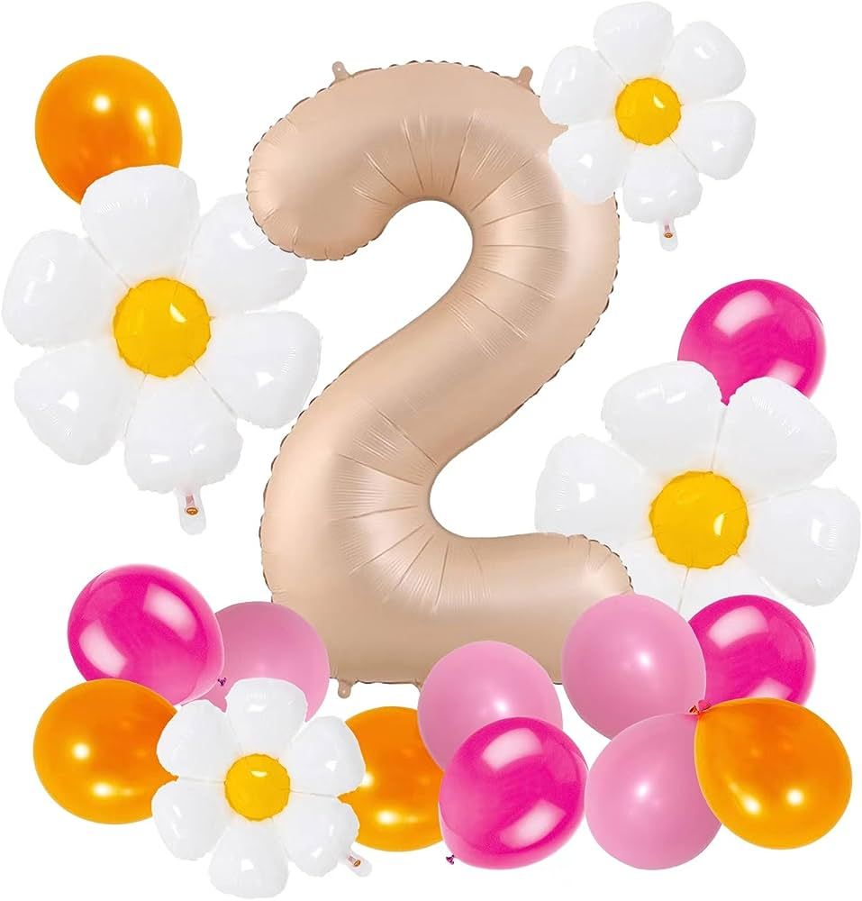 Two Groovy Birthday Decorations,Two Groovy Balloons,Daisy Balloons,Girls' Retro Rainbow Boho Part... | Amazon (US)