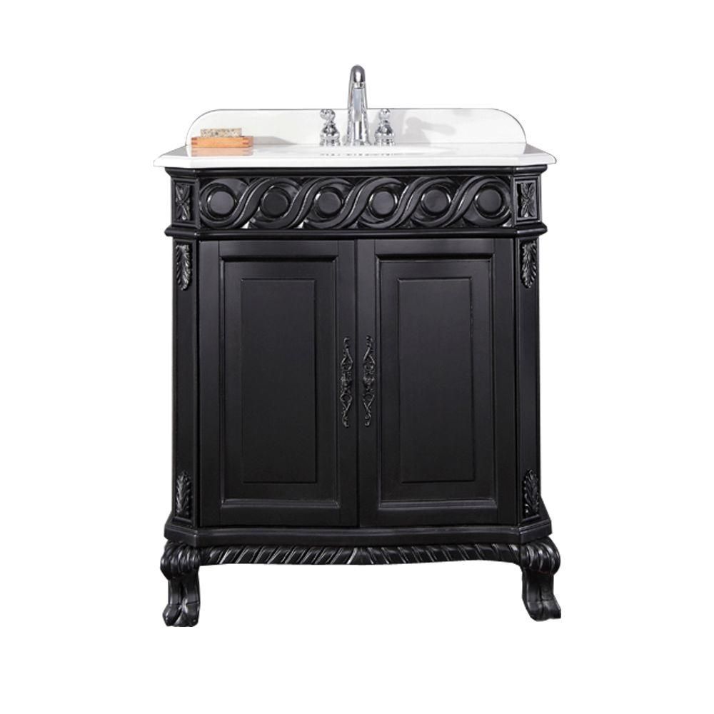 OVE Decors Trent 30 in. Vanity in Black Antique with Cultured Marble Vanity Top in White-Trent 30... | The Home Depot