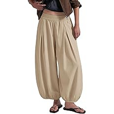 Xiaoxuemeng Baggy Wide Leg Pants Womens Cotton Barrel Pants High Waisted Balloon Pants with Pocke... | Amazon (US)