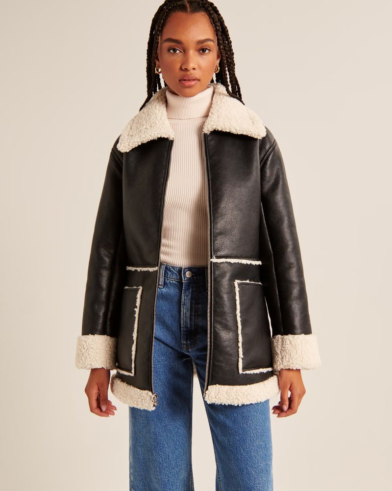 Vegan Leather Shearling Jacket | Abercrombie & Fitch (US)