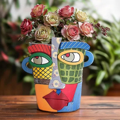 Colorful Face Planter Funky Head Planters For Indoor Plants, Succulent Pots With Drainage For Home Unique Decor, Large Abstract Flower Pots For Indoor | Wayfair North America