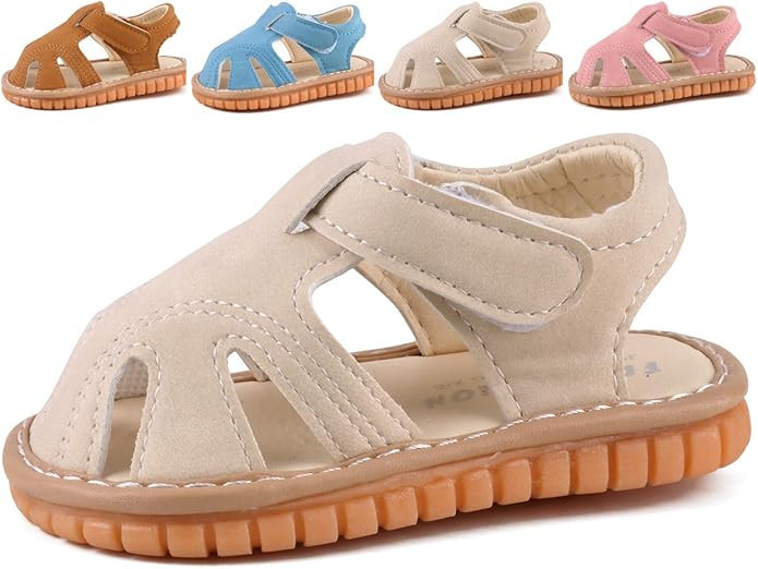 Baby Boys Girls Squeaky Sandals Summer Closed-Toe Anti-Slip Premium Rubber Sole Toddler First Wal... | Amazon (US)
