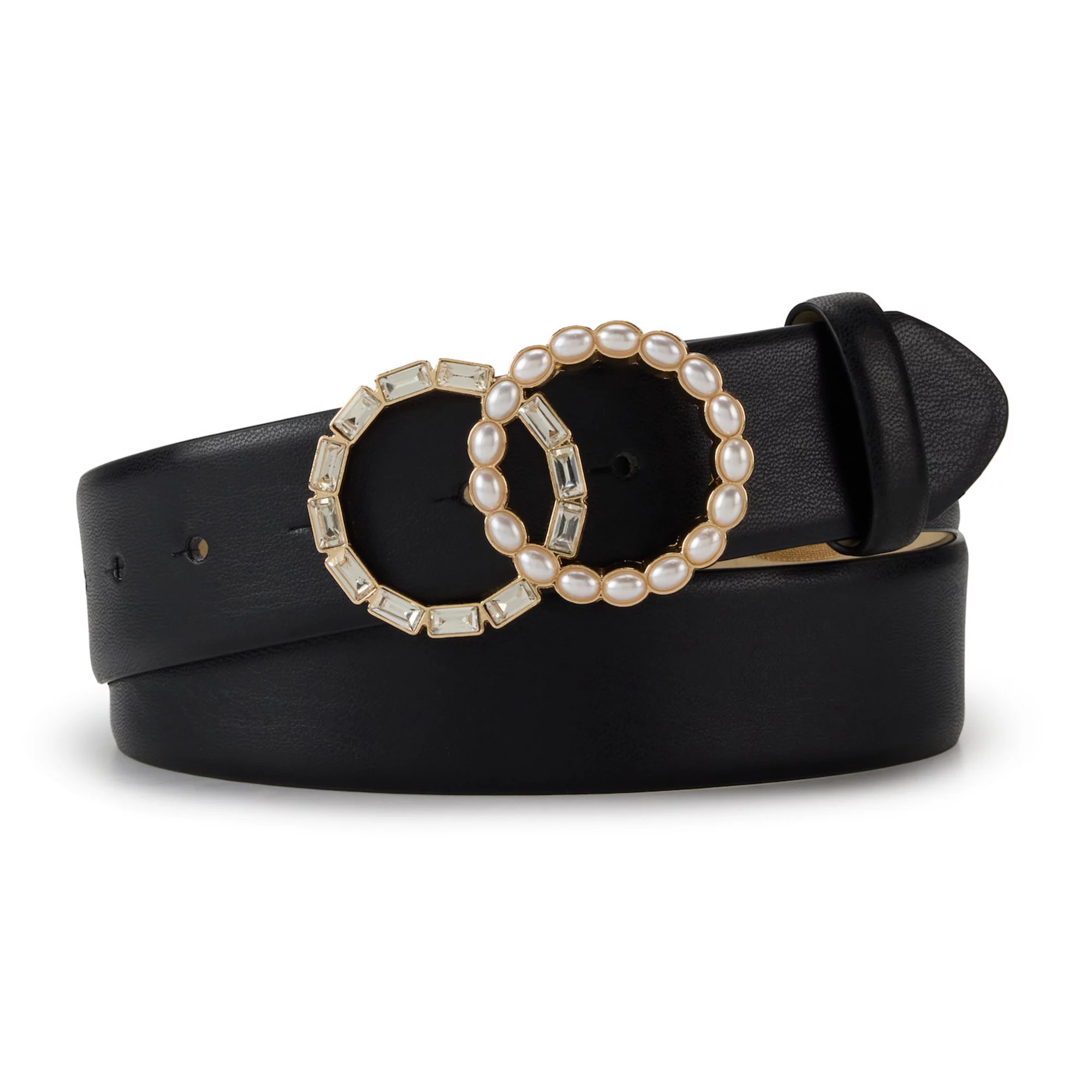 Women's Nine West Crystal & Pearl Double Circle Buckle Belt | Kohl's