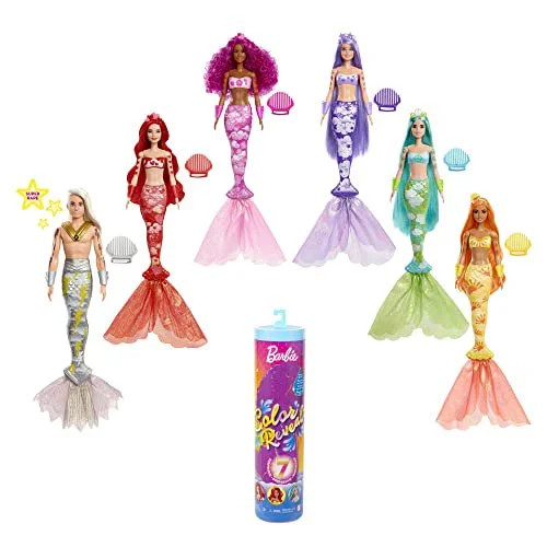 Barbie Color Reveal Mermaid Doll with 7 Unboxing Surprises: Metallic Blue with Rainbows; Water Re... | Walmart (US)