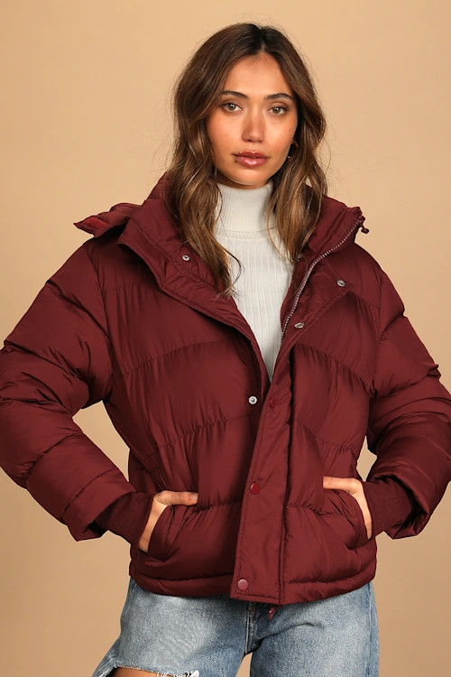 Fight the Frost Burgundy Hooded Puffer Jacket | Lulus (US)