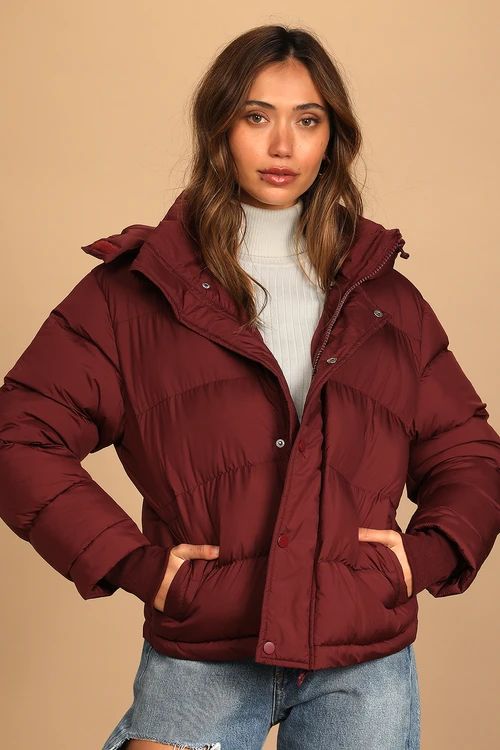 Fight the Frost Burgundy Hooded Puffer Jacket | Lulus (US)