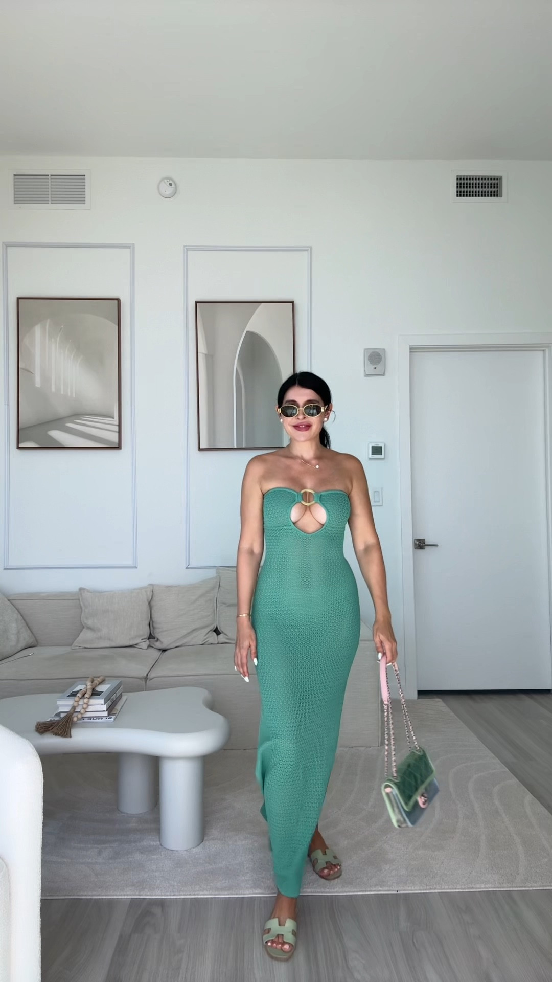 Green knit Monday swimwear maxi coverup dress paired with pvc Chanel bag and Hermes orange sandals 🫶🏻

#LTKSwim #LTKParties #LTKStyleTip