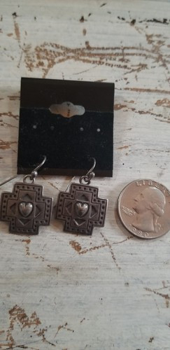 Navajo Hand Crafted Cross & Hearts Stamped Sterling Silver Dangle Earrings | eBay US