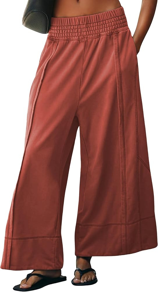 Womens Wide Leg Pants Cotton Baggy Casual Palazzo Sweatpants | Amazon (US)