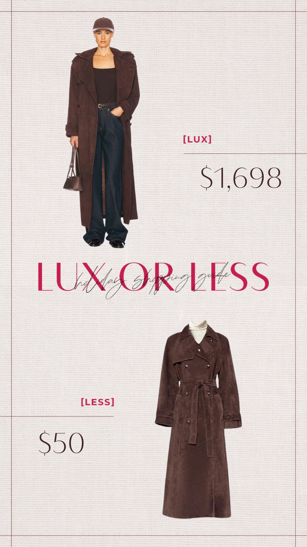 This week’s Luxe or Less Find: Suede Trench 🤎

 

#LTKSeasonal #LTKStyleTip #LTKHoliday