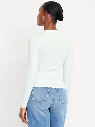 Long-Sleeve Slit-Neck Ruched Top | Old Navy (US)